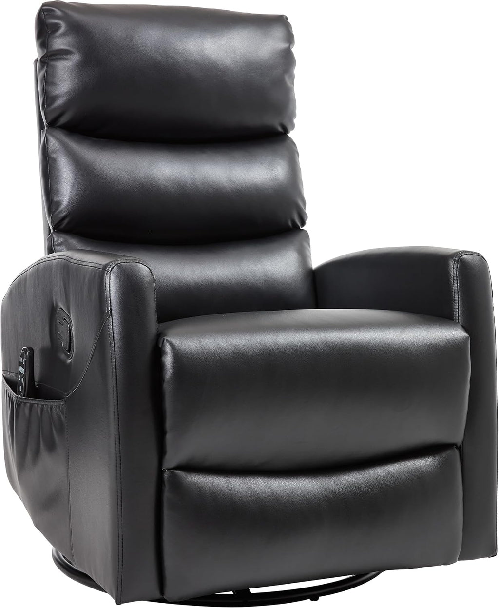 PELUMY 360° Swivel Rocker Recliner with Heat & Vibration Massage, Glider Rocking Chair for Adults, Compact Recliner for Living Room, Small Spaces, Nursery, Bedroom (Breathable Leather, Black)