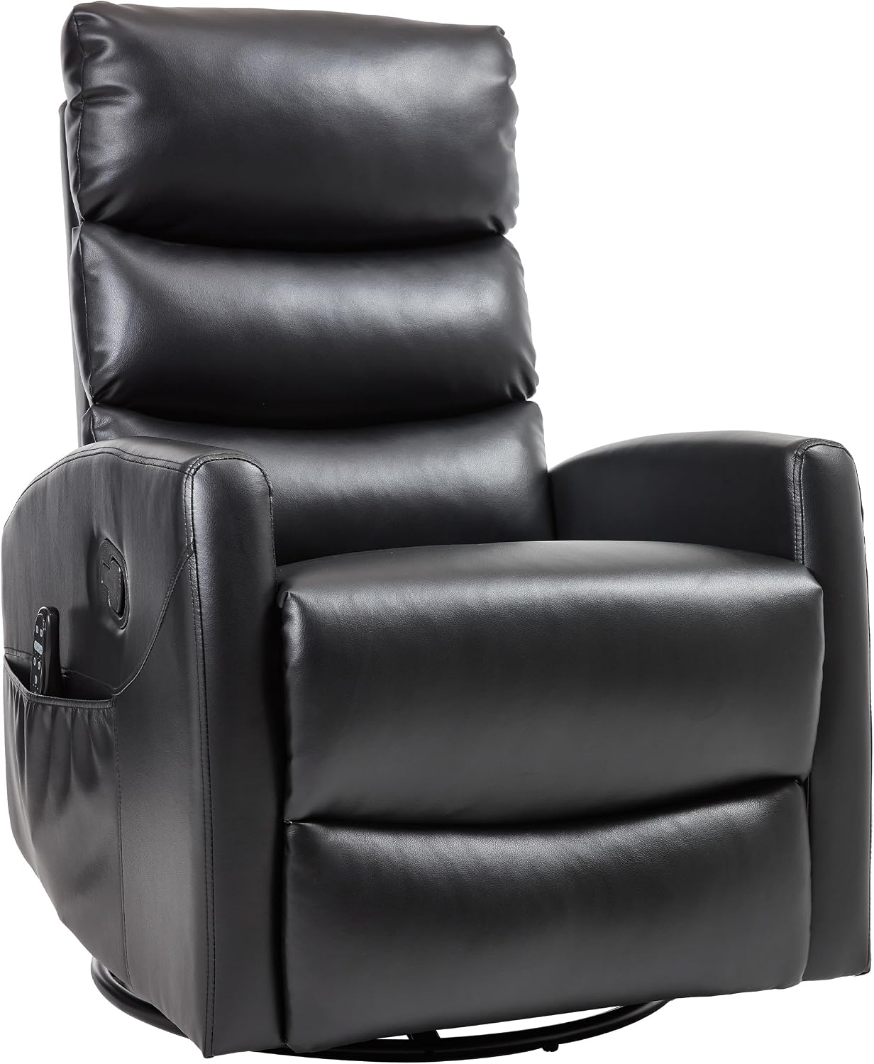 PELUMY 360° Swivel Rocker Recliner with Heat & Vibration Massage, Glider Rocking Chair for Adults, Compact Recliner for Living Room, Small Spaces, Nursery, Bedroom (Breathable Leather, Black)