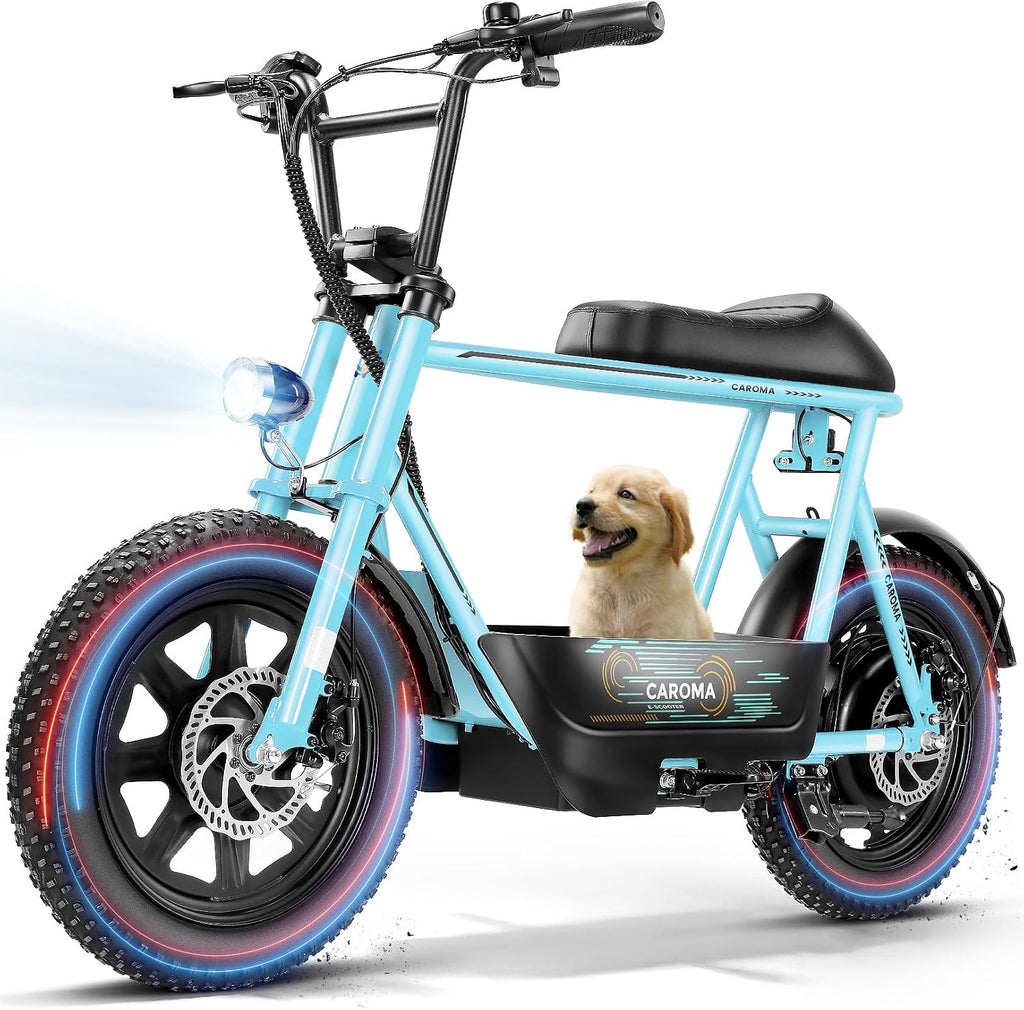 Caroma Peak 1200W/800W/500W Electric Scooter with Seat,16'×3' Fat Tire Ebike All-Terrain,Max 30Miles&20MPH Electric Scooter Adults,Electric Motorcycle Adults with Storage Basket for Pets&Cargo