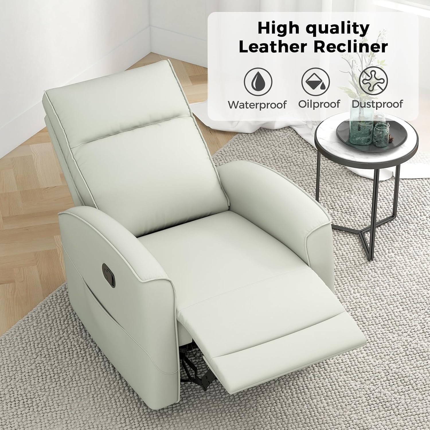 ANJ Manual Swivel Rocker Recliner, Glider Recliners with Padded Armrest and Backrest, Soft Faux Leather Nursery Rocking Recliner Chair Reclining Sofa for Living Room,Cream