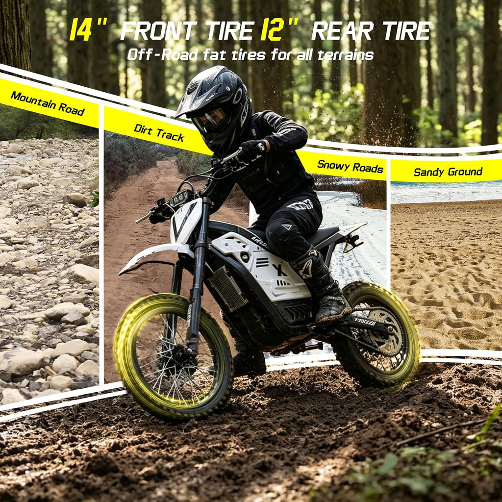 3500W Electric Dirt Bike for Teens Kids,VIPCOO H2 Electric Motorcycle for Adults,25° Slope,48V/23Ah Battery,14'/12' Off Road Tire,Dual Hydraulic Brakes & Full Suspension Fit Age 13+