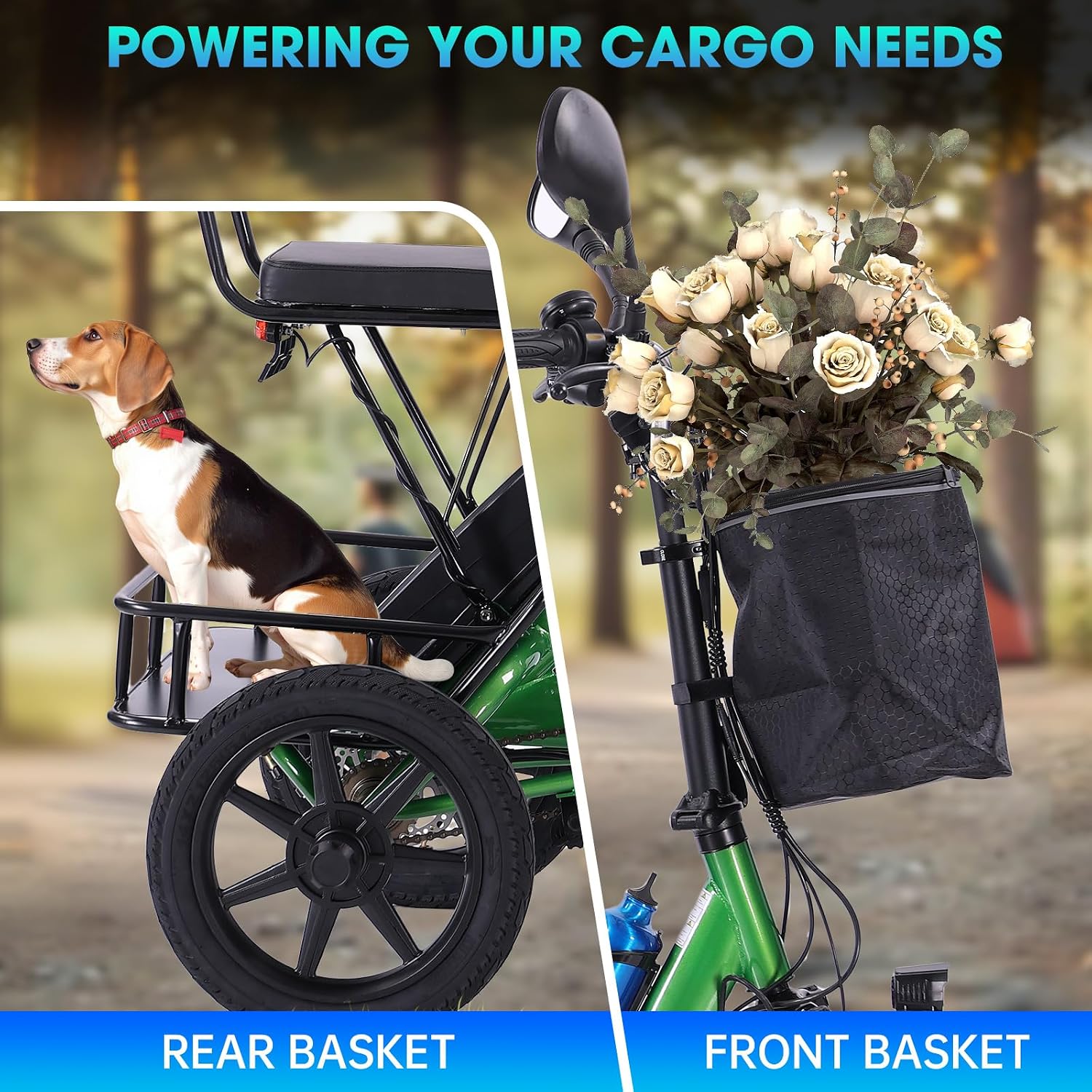 E Trike Electric Bike, 350W(Peak 500W) Brushless Motor Folding Trike, 2 Seats Ebike, 480Wh Removable Battery, Step-Thru 3 Wheel Electric Bicycle, Up to 45 Miles, Tricycle for Adults Parents