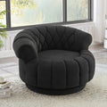 360° Swivel Accent Chair, Chenille Fabric Barrel Swivel Chair Round Club Chair with Curved Armrests & Thick Cushioning, Stylish Channel-Tufted & Diamond-Quilted Backrest for Living Room (Black,02)