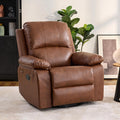 360° Swivel Rocking Leather Recliner Chair for Adults, Overstuffed Manual Recliner with Spring Cushion, Glider Rocking Nursery Single Sofa with Side Pockets for Living Room, Camel