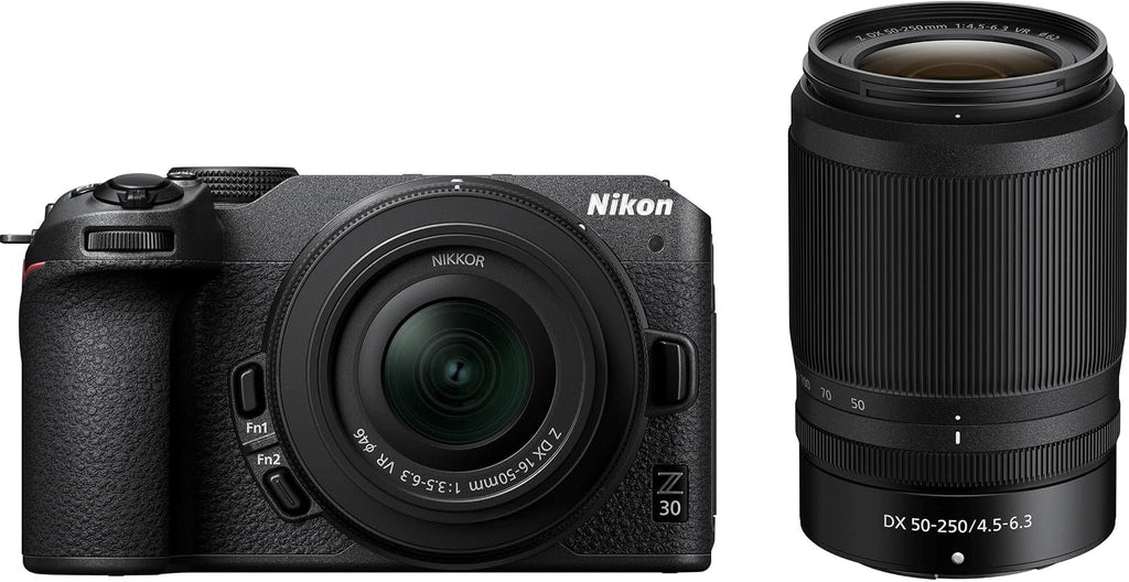 Ultimaxx Deluxe Bundle + Nikon Z30 Mirrorless Camera with 16-50mm & 50-250mm Lenses + SanDisk 64GB Extreme SDXC, Universal Speedlite, 60' Tripod, 2x Batteries, Sling Backpack & Much More (33pc Bundle)