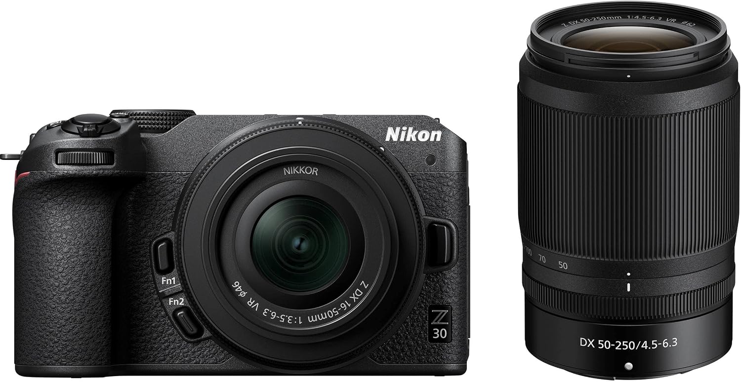 Ultimaxx Deluxe Bundle + Nikon Z30 Mirrorless Camera with 16-50mm & 50-250mm Lenses + SanDisk 64GB Extreme SDXC, Universal Speedlite, 60' Tripod, 2x Batteries, Sling Backpack & Much More (33pc Bundle)