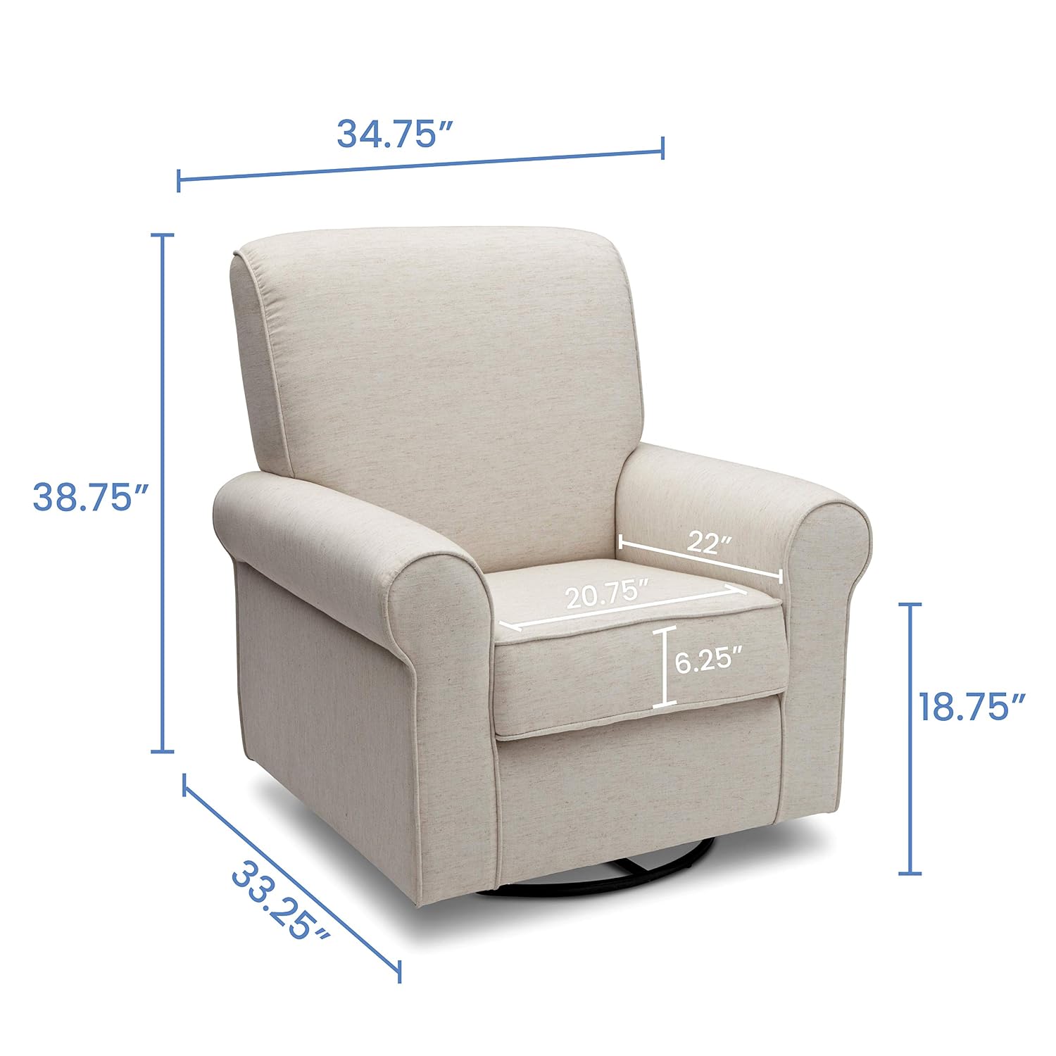 Delta Children Avery Upholstered Glider Swivel Rocker Chair, Metal, Sand