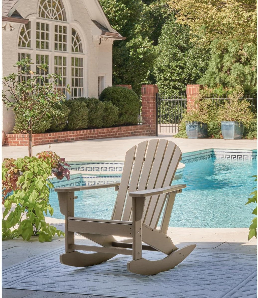 Signature Design by Ashley Sundown Treasure Cottage Weather Resistant Outdoor Rocking Chair with 1 Cup Holder, Light Brown