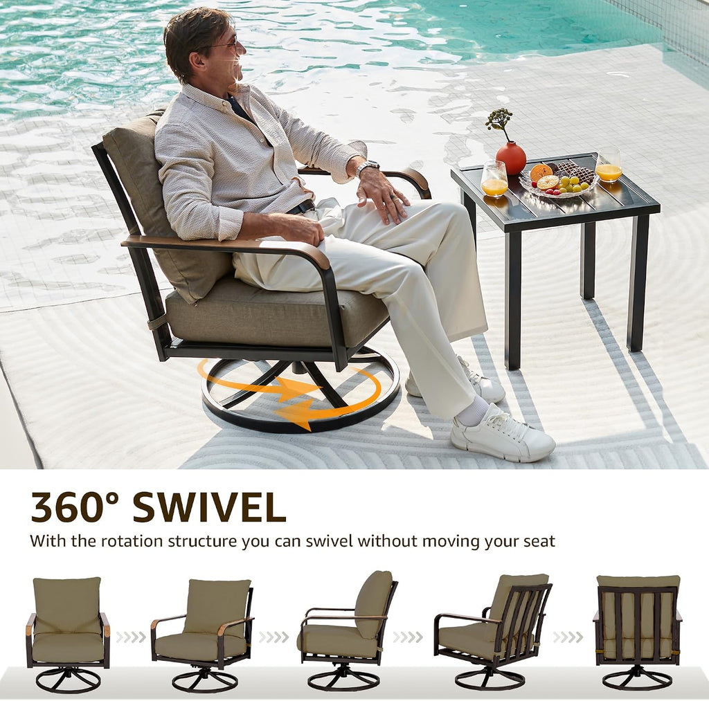 NATURAL EXPRESSIONS Outdoor Bistro Set, 3 Piece Patio Swivel Glider Rocking Chairs Patio Conversation Furniture Set with 2 Rockers,Metal Table, 6' Thick Cushions for Backyard,Porch,Balcony,350lbs