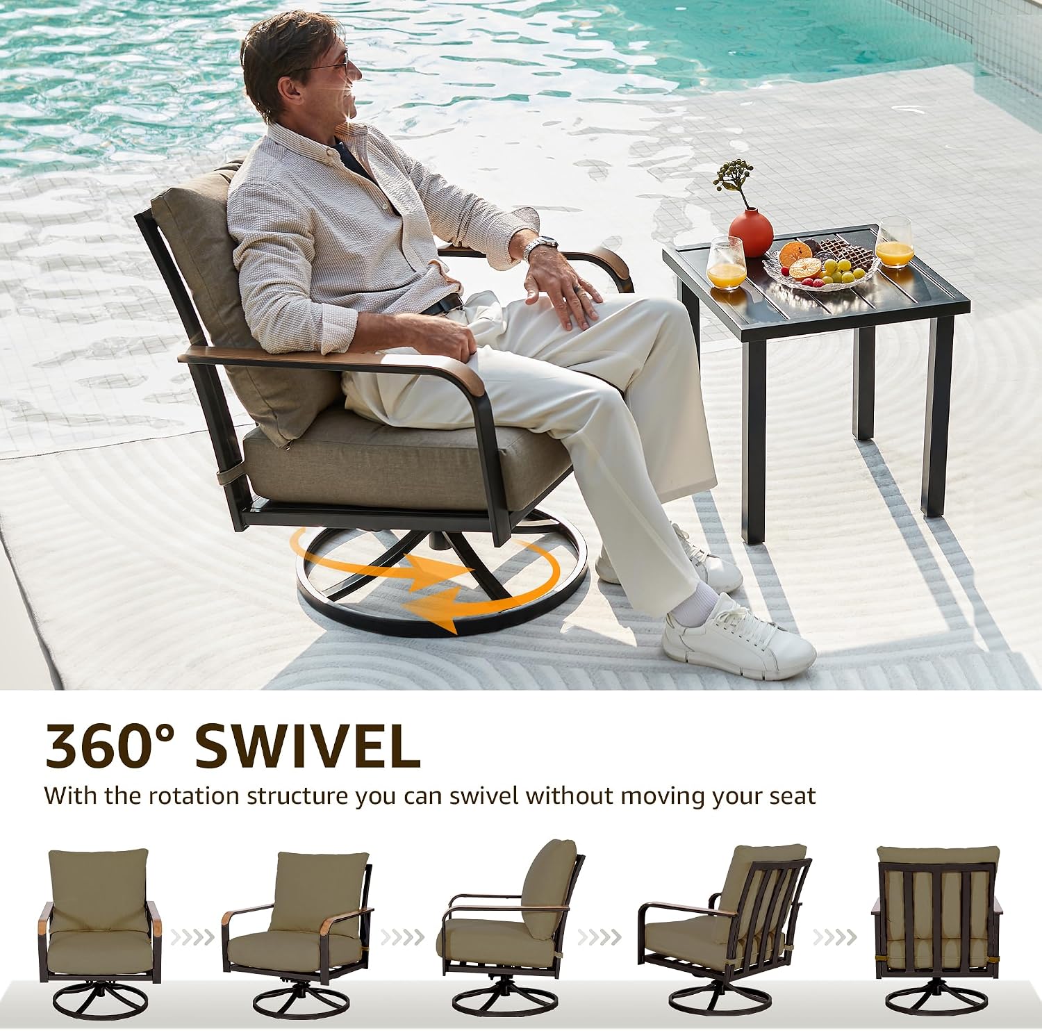 NATURAL EXPRESSIONS Outdoor Bistro Set, 3 Piece Patio Swivel Glider Rocking Chairs Patio Conversation Furniture Set with 2 Rockers,Metal Table, 6' Thick Cushions for Backyard,Porch,Balcony,350lbs