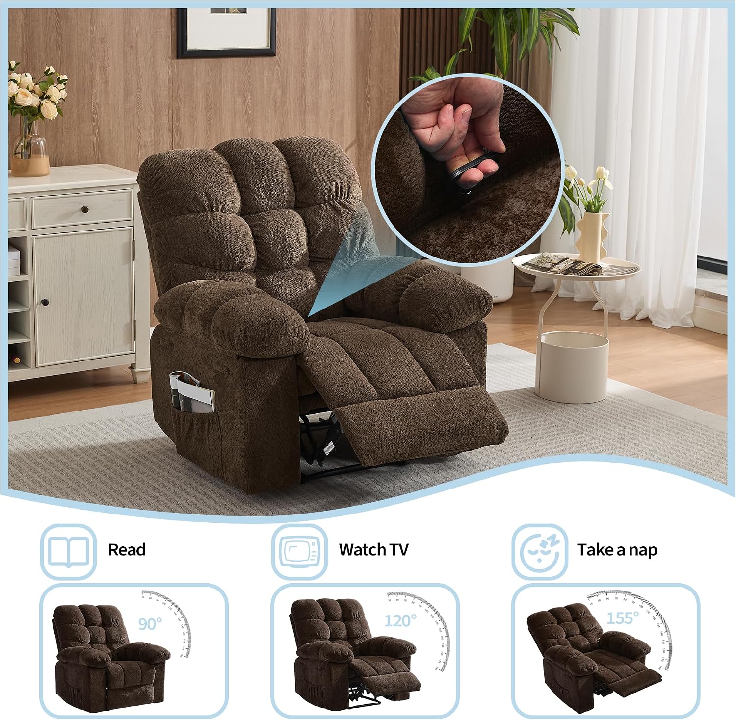 Oversized Rocker Recliner Chair for Adult, Ergonomic Nursery Rock Recliner Chairs,Extra Wide Manual Recliners,Upholstery Overstuffed Soft Rocking Sofa Chair,Brown