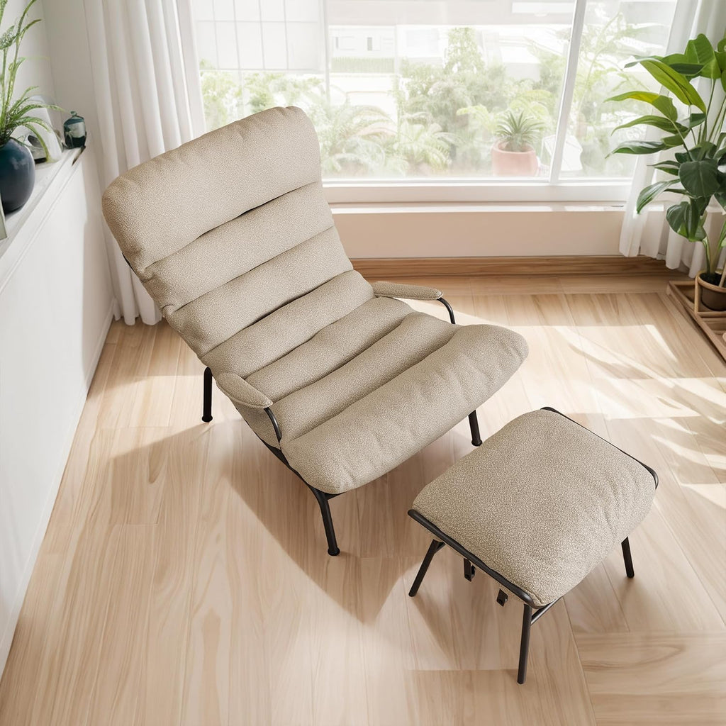 ovios Rocking Chair with Ottoman, Glider Recliner with Footrest, Lazy Accent Armchair with Comfy Cushion for Living Room Bedroom Office, Cloud Plush Velvet, Beige