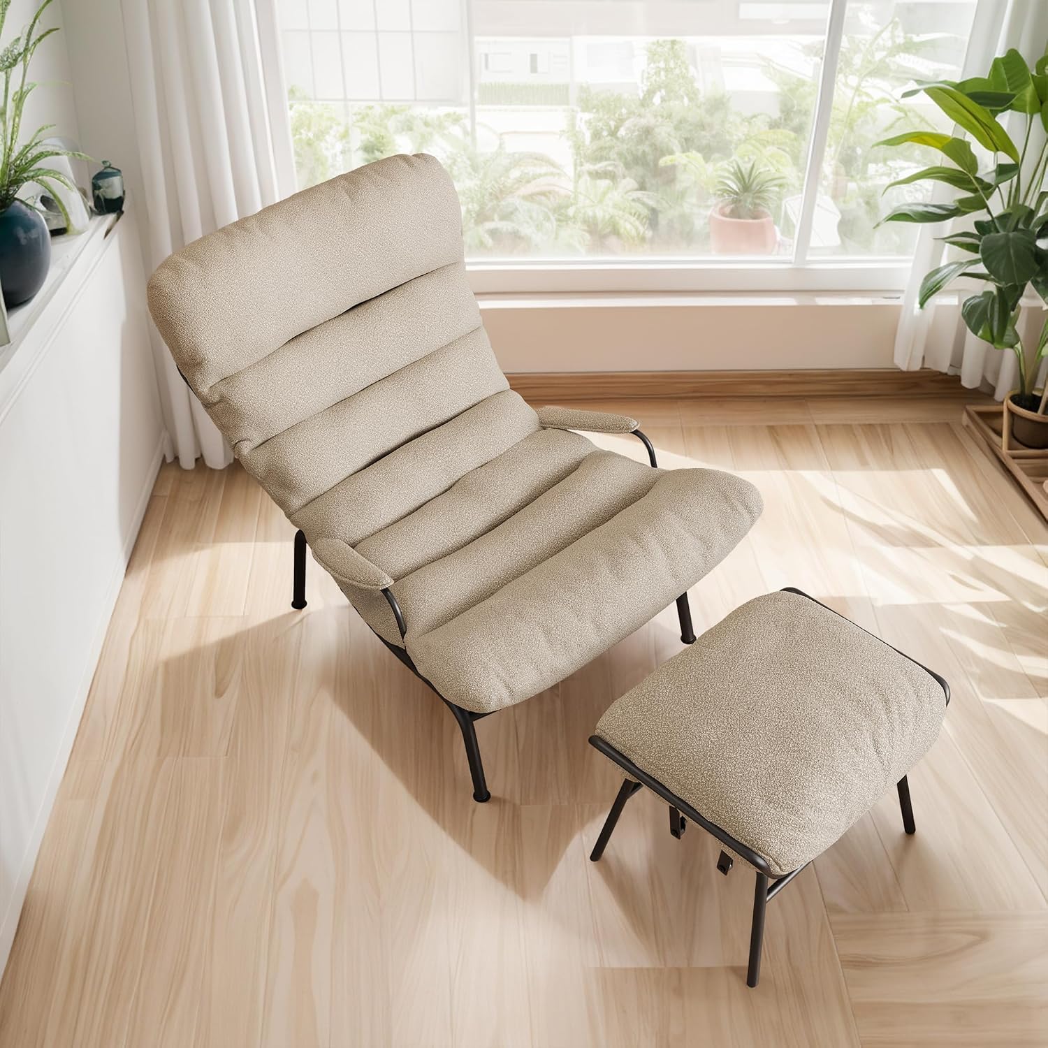 ovios Rocking Chair with Ottoman, Glider Recliner with Footrest, Lazy Accent Armchair with Comfy Cushion for Living Room Bedroom Office, Cloud Plush Velvet, Beige