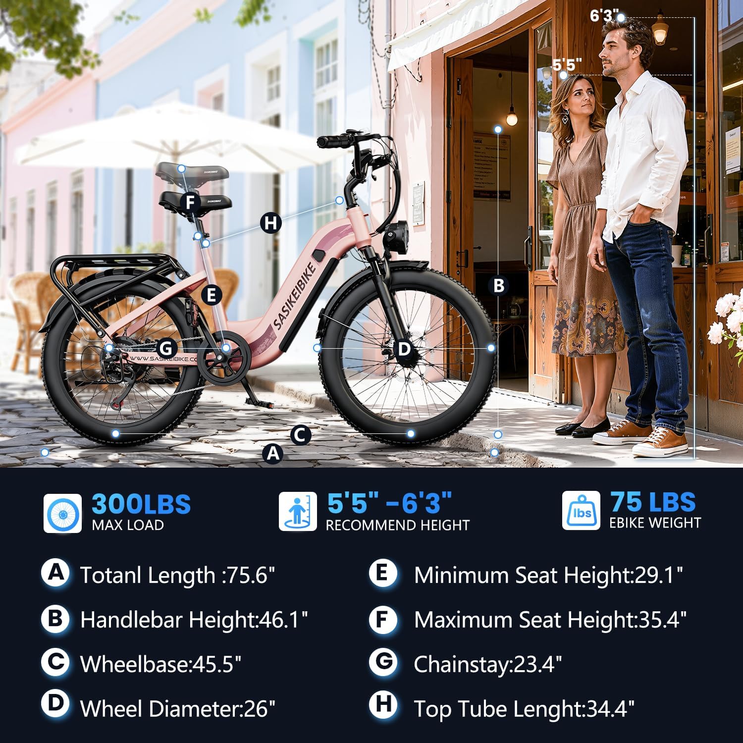 Sasikeibike Electric Bike for Adults, 1500W Motor 70mile Ebike, 24inch Fat Tire Electric Bicycle 48V 20AH Removable Battery, Commuting Electric Mountain E-Bike, Step-Thru Bicycle