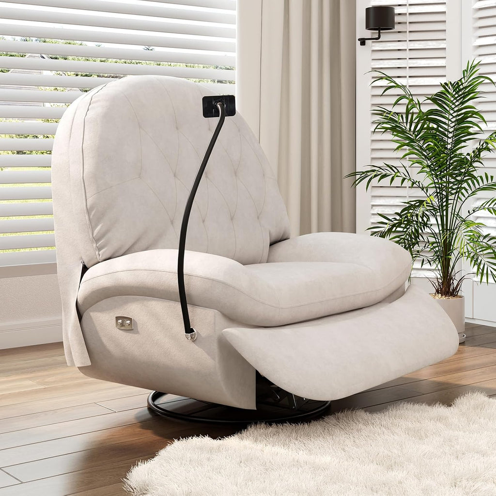 Oversized Power Recliner Chair, Adjustable Accent Chair with Footrest, Phone Holder, USB, 270° Swivel Chair, Single Reclining Sofa for Adults Living Room Bedroom Nursery and Small Spaces