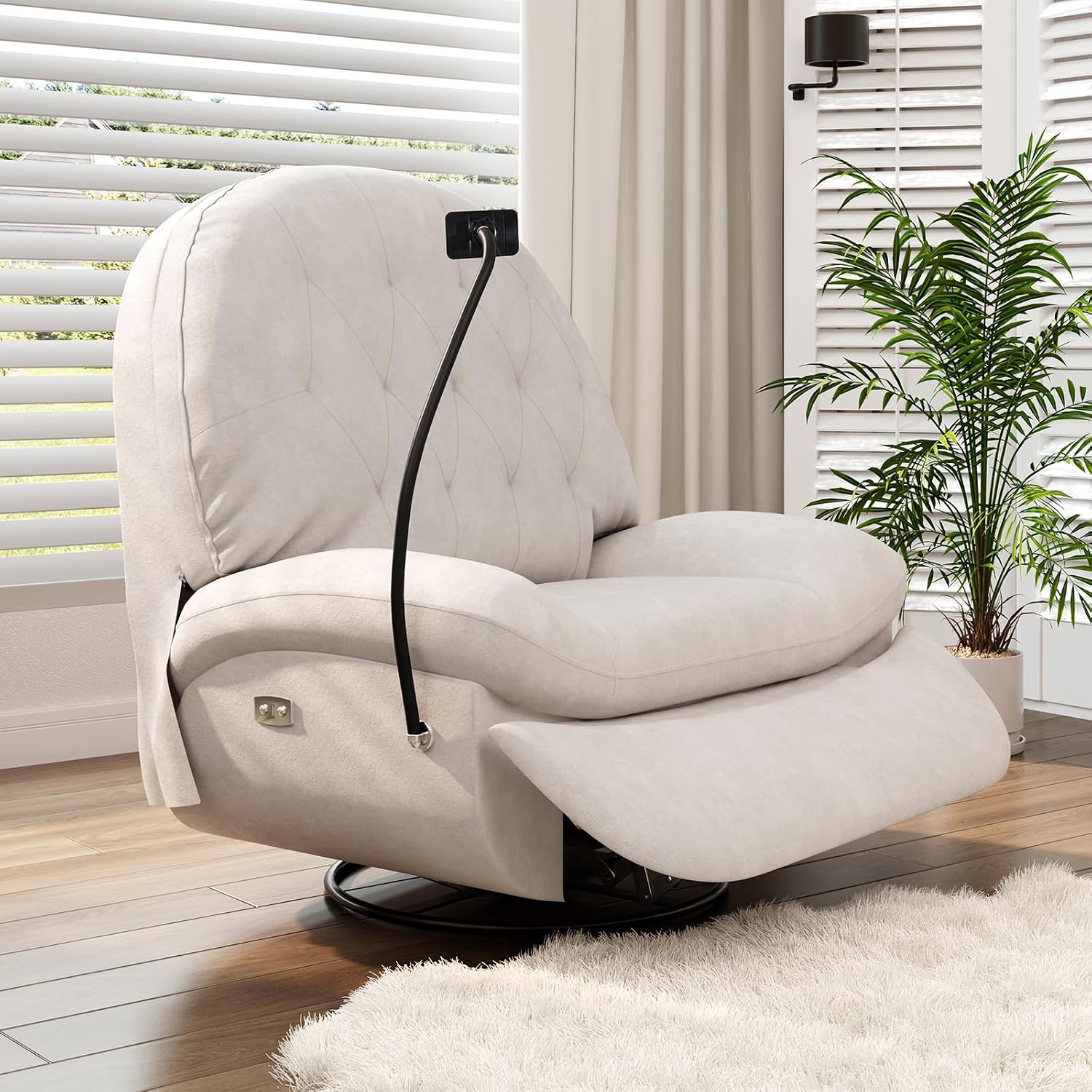 Oversized Power Recliner Chair, Adjustable Accent Chair with Footrest, Phone Holder, USB, 270° Swivel Chair, Single Reclining Sofa for Adults Living Room Bedroom Nursery and Small Spaces