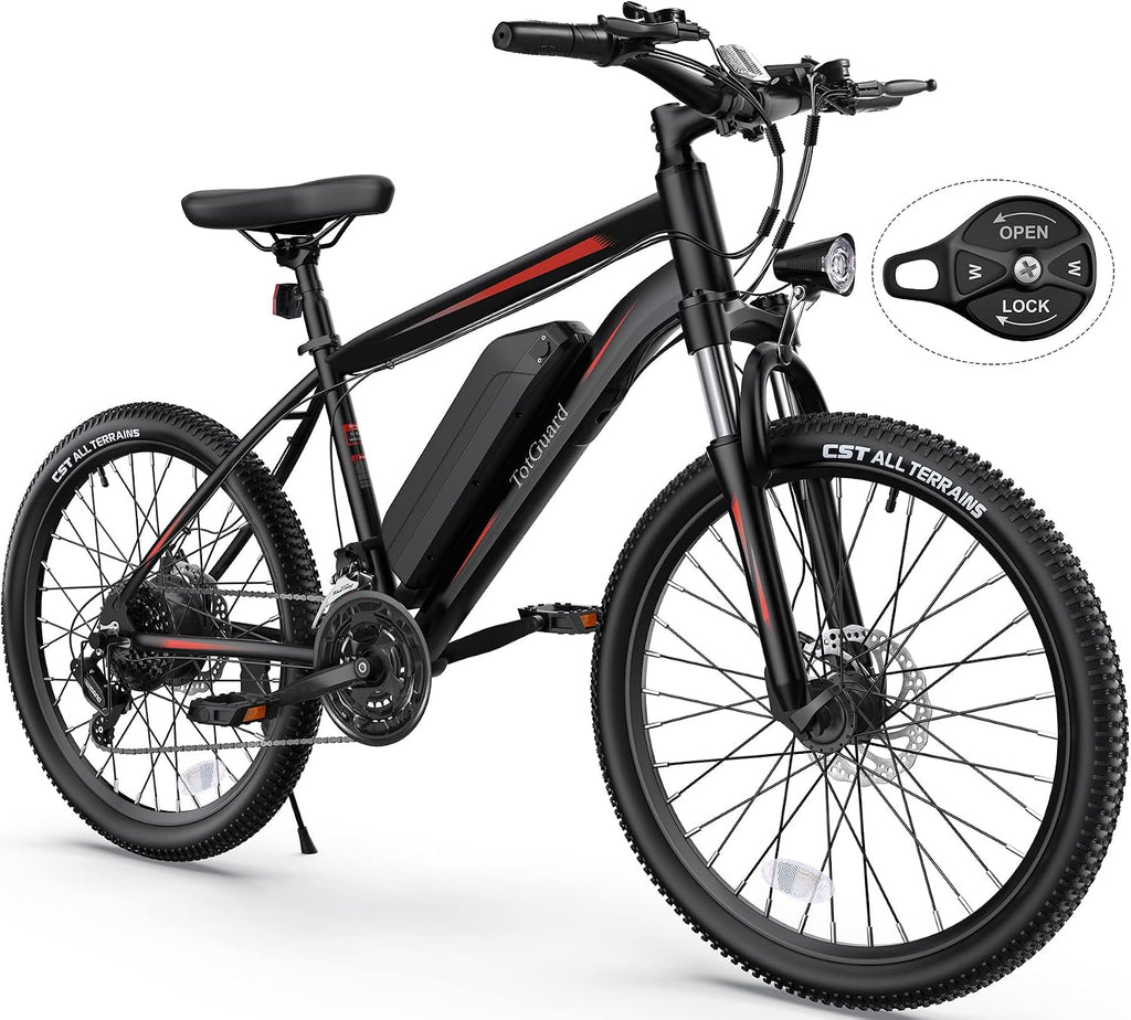 TotGuard Electric Bike for Adults, 26' Ebike with Peak 500W Brushless Motor, Electric Mountain Bike with 374Wh Removable Battery, 50 Miles Electric Bicycle with Suspension Fork, 21 Speed, LCD Display.