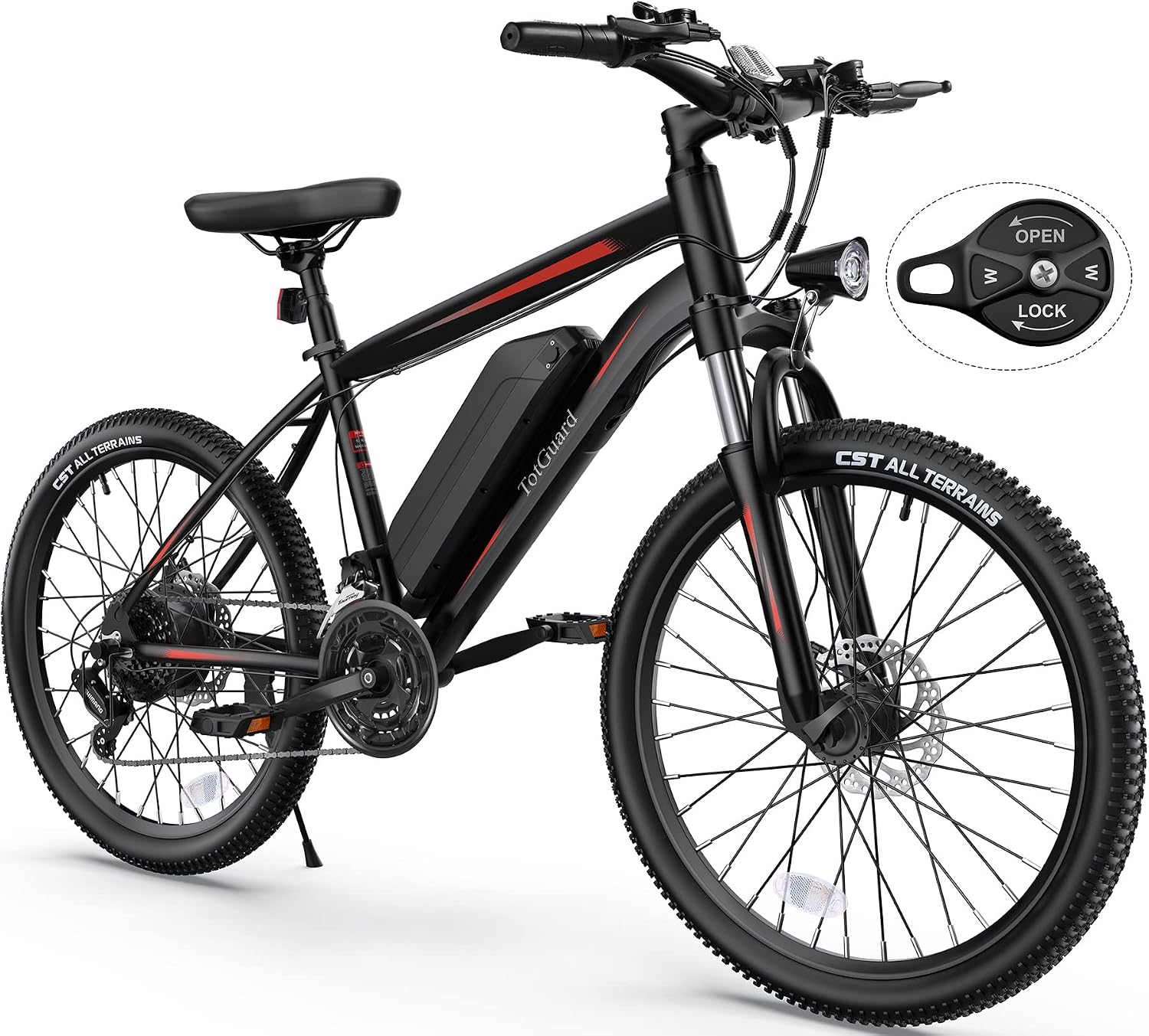 TotGuard Electric Bike for Adults, 26' Ebike with Peak 500W Brushless Motor, Electric Mountain Bike with 374Wh Removable Battery, 50 Miles Electric Bicycle with Suspension Fork, 21 Speed, LCD Display.