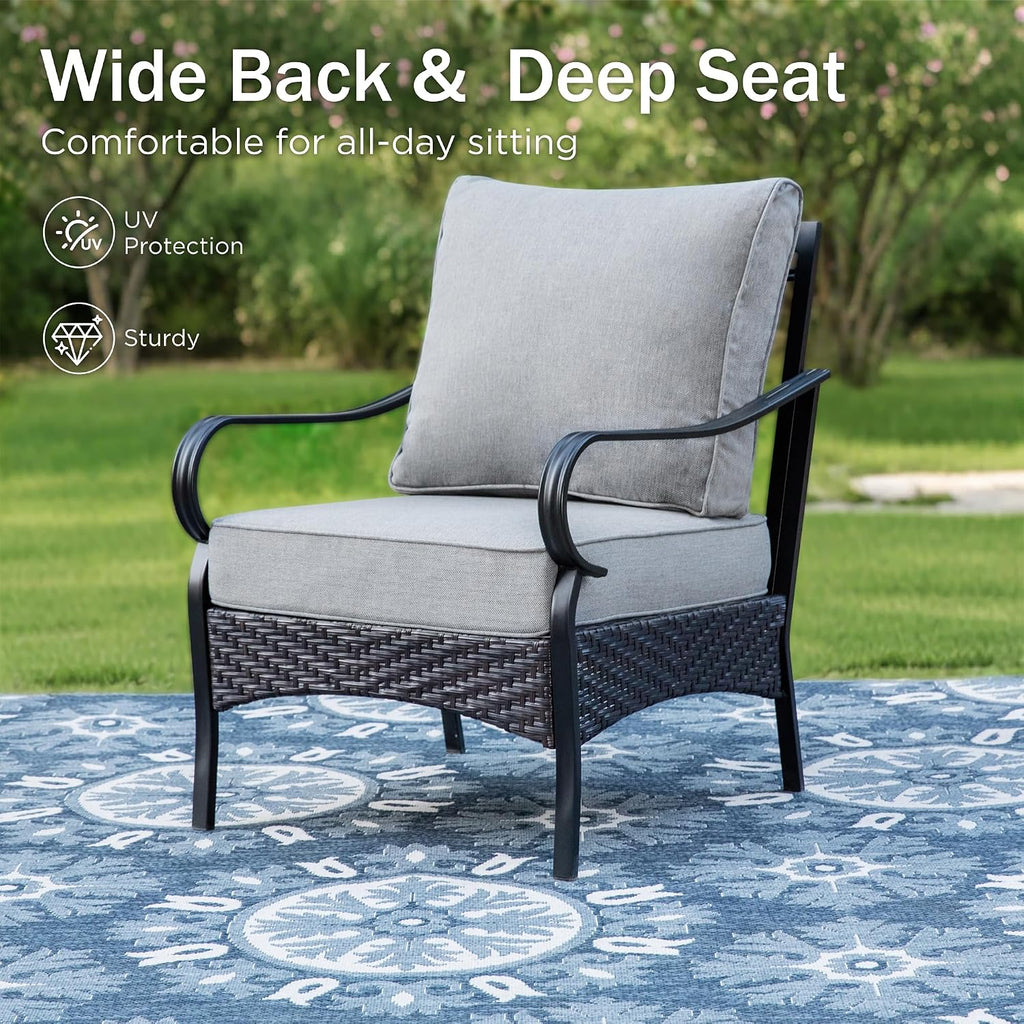 PHI VILLA Patio Chairs Set of 2, Outdoor Wicker Chairs with Thick Cushion, All Weather High Back Outdoor Furniture for Balcony Porch and Yard