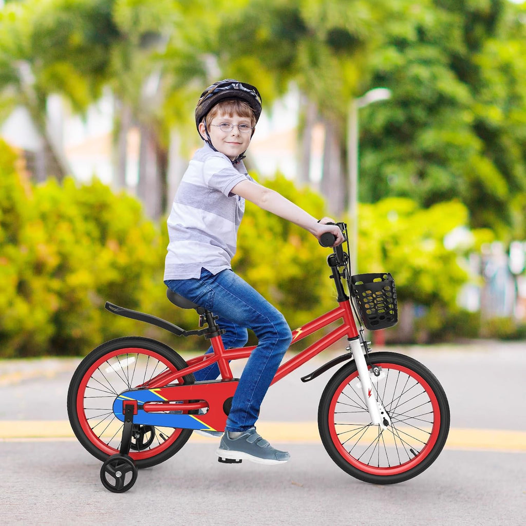 COSTWAY Kids Bike, 12 14 16 18 20 Inch Toddler Bike for Boys & Girls Aged 3-8 Years Old, Kids Bicycle w/Removable Training Wheels, Handbrake & Coaster Brake, Basket, Bell
