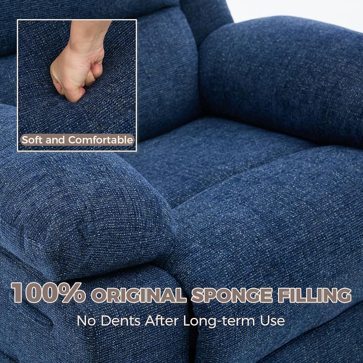 Rocking Nursery Glider Recliner Chair,360° Swivel Rock Recliner Chairs Single Sofa with Vibration Massage and Heating for Living Room/Bedroom,Blue