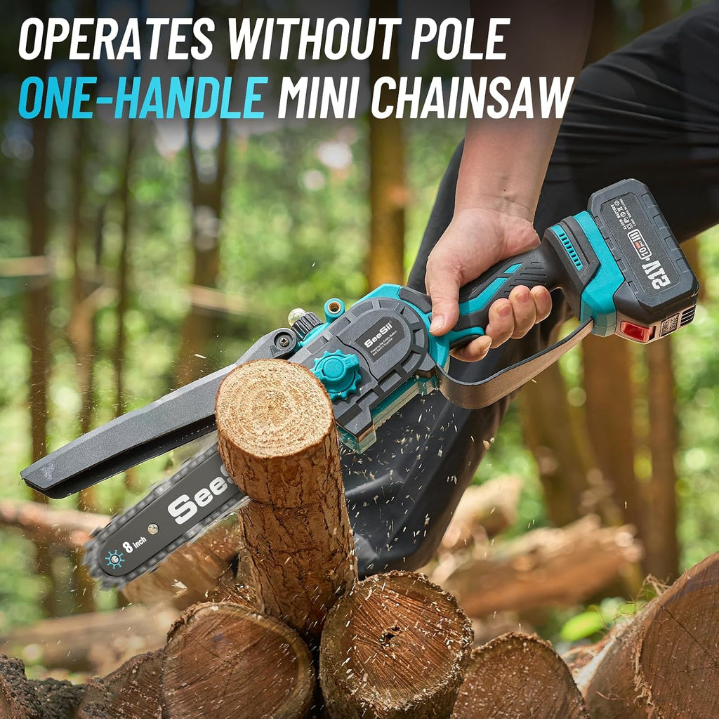 SEESII 2-in-1 Electric Pole Saws for Tree Trimming, 8 Inch Brushless Mini Chainsaw with Extension Pole, Cordless Pole Chain Saw, Tree Trimmer Limb Branch Cutter Pruner with 2 x 4.0Ah Batteries,P8 Nex