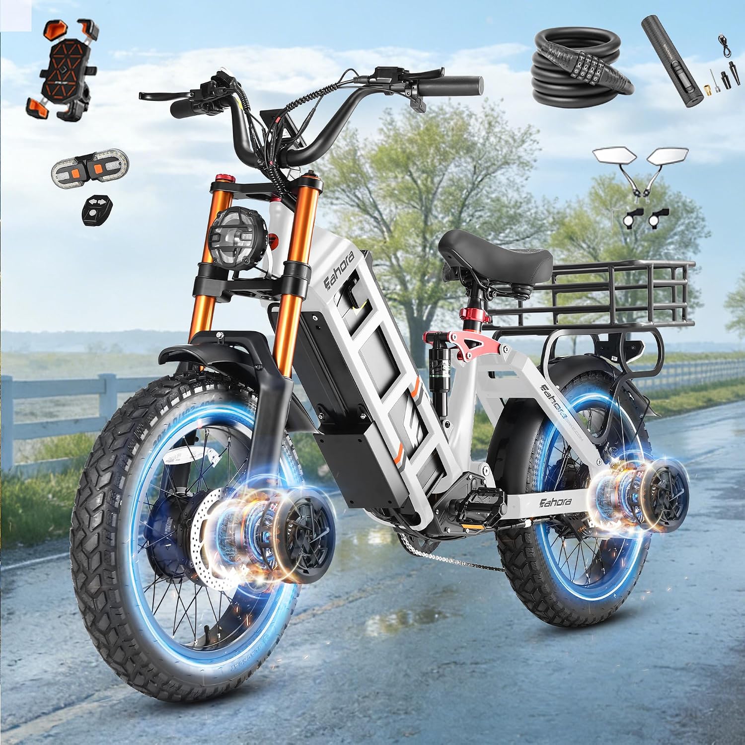 eAhora Juliet Pro 2/Juliet Electric Bike for Adults 5400W/1200W Dual Motor Electric Bicycle 43MPH 60V 70Ah 220+Miles Long Range 20' Fat Tire Full Suspension Mountain E-Bike with APP Control