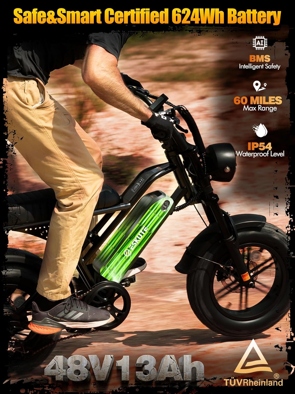 Elecby 1500W Peak Electric Bike for Adults, 28MPH 48V 13Ah Removable Battery, 60 Mile Range, 16'x4.0' Fat Tire, 7-Speed E-Bike with Dual Suspension – Commuter Ebike for Men & Women