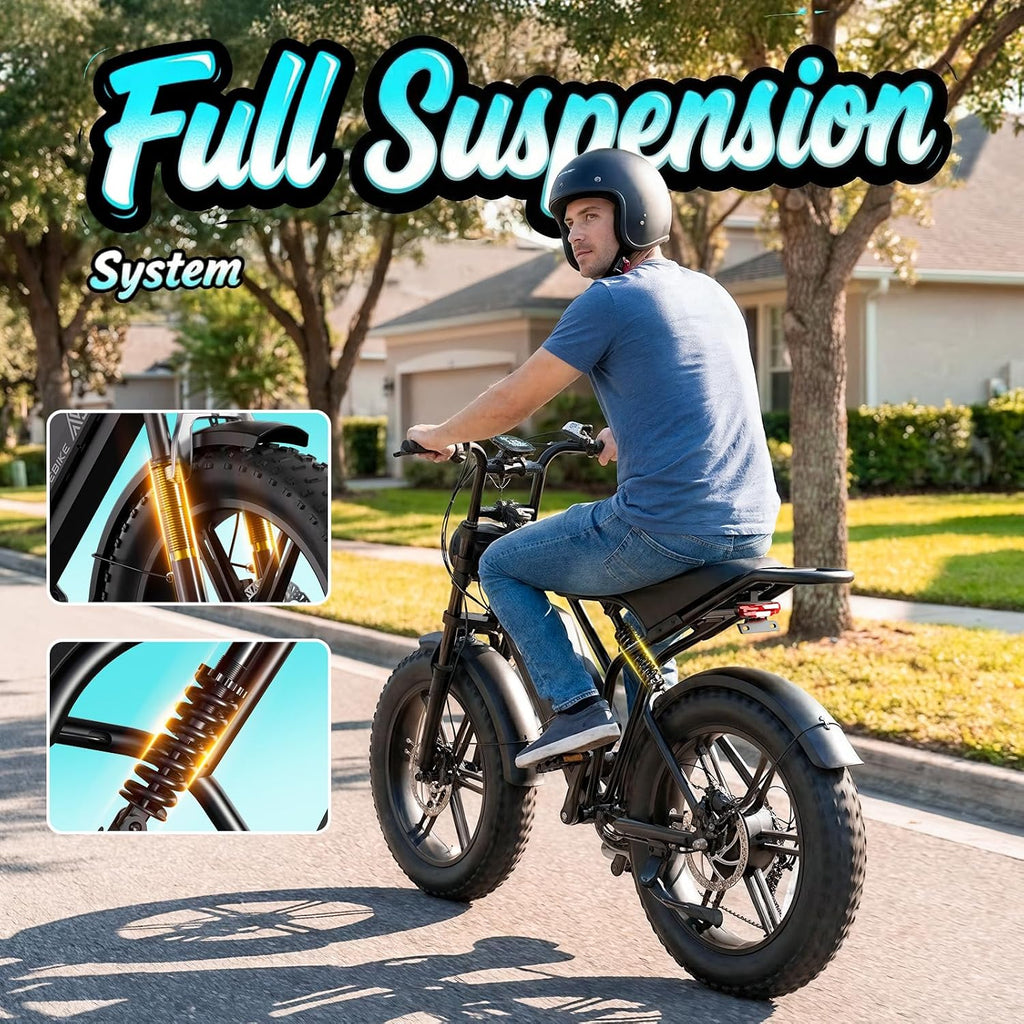 TST Electric Bike for Adults, 1500W Peak Motor 60/100 Miles Fat Tire Ebike with 48V 15Ah/25Ah Removable Battery 20' Electric Dirt Bike Full Suspension and 7-Speed