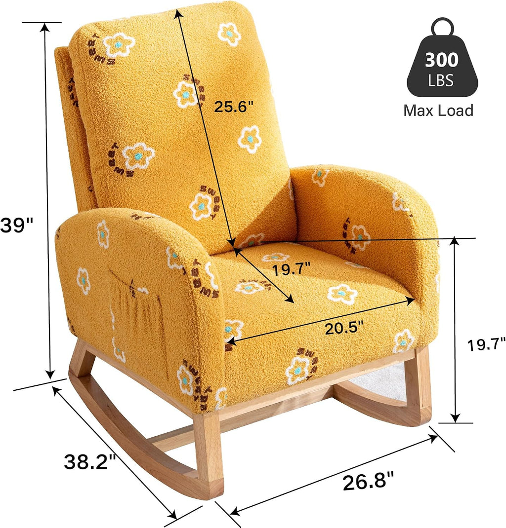 Chifee & Vingol Rocking Chair Nursery Boucle Sherpa Nursing Glider Rocker Chair, Teddy Yellow