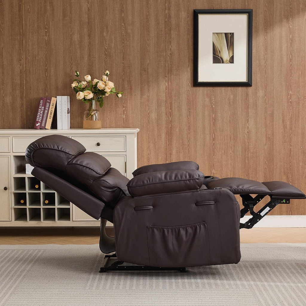 PU Leather Extra Wide Manual Recliner for Adults with Massage and Heat, Large Lazy Chair with 1.5X Sponge Comfort Arm and Back for Living Room, Bedroom