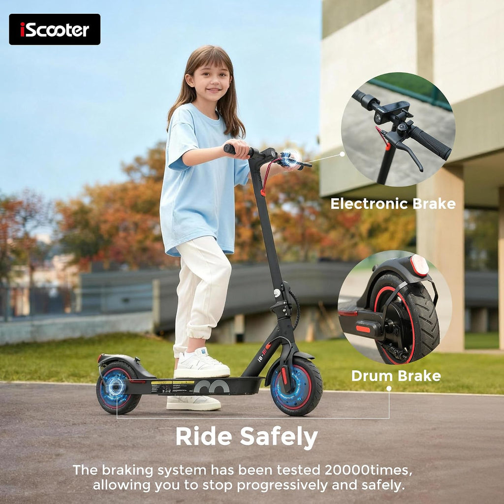 iScooter Electric Scooter Adults & Big Kids, Cruise Control, Dual Braking System, Smart App, Foldable Electric Scooter for Commuting & Campus Use