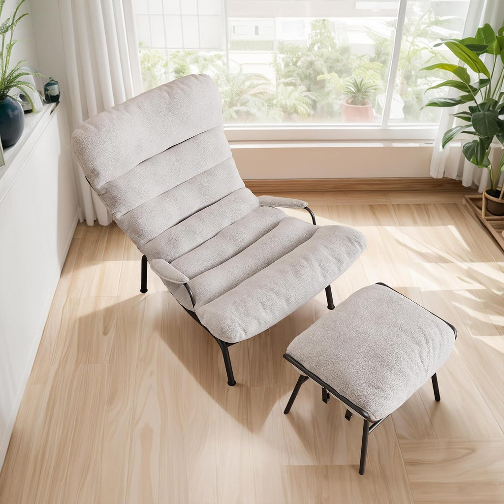 ovios Rocking Chair with Ottoman, Glider Recliner with Footrest, Lazy Accent Armchair with Comfy Cushion for Living Room Bedroom Office, Cloud Plush Velvet, White