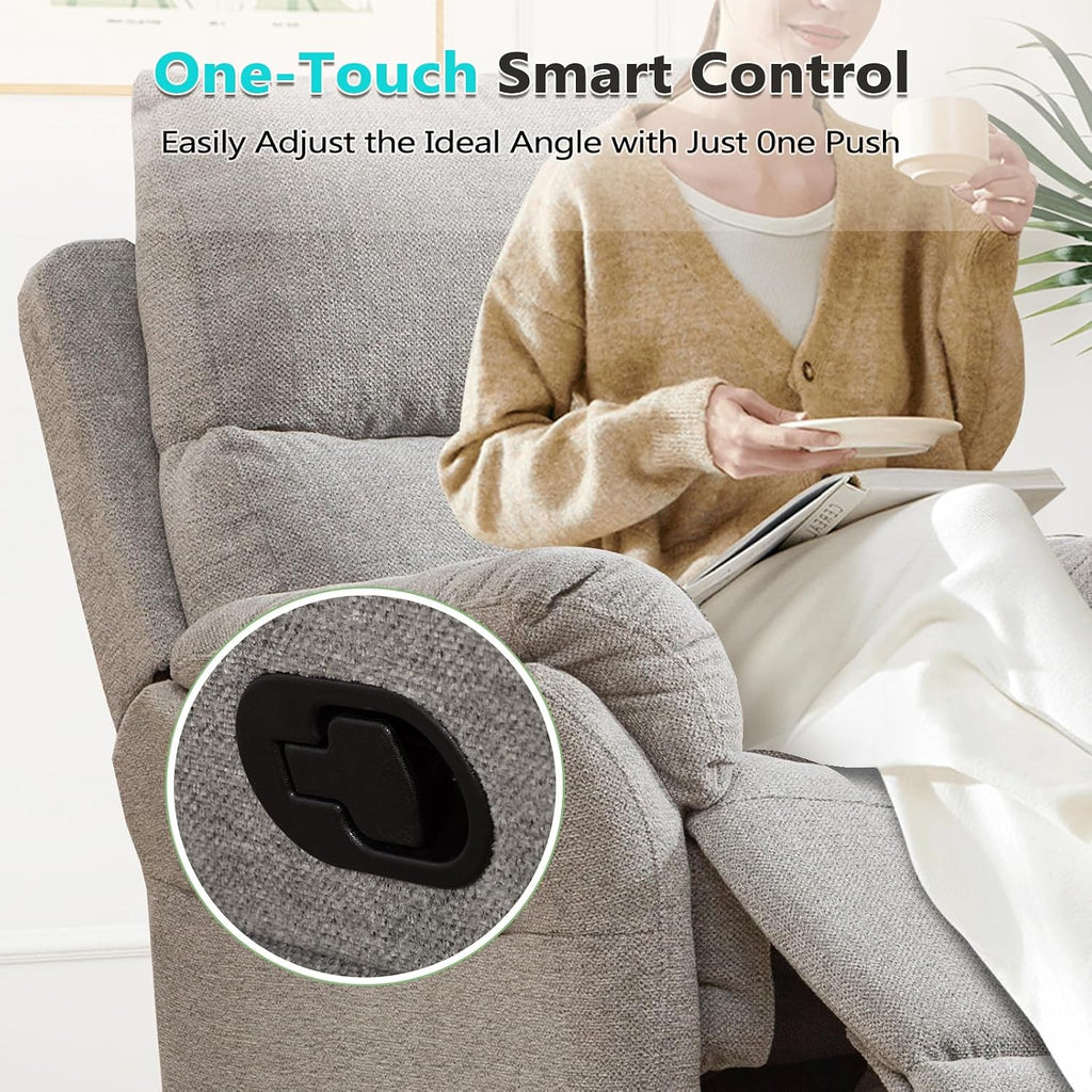 ANJ Swivel Rocker Recliner Chair Set of 2, Manual Fabric Glider Nursery Recliner Chair, Single Rocking Modern Sofa Home Theater Seating for Living Room, Nursery (Silver)