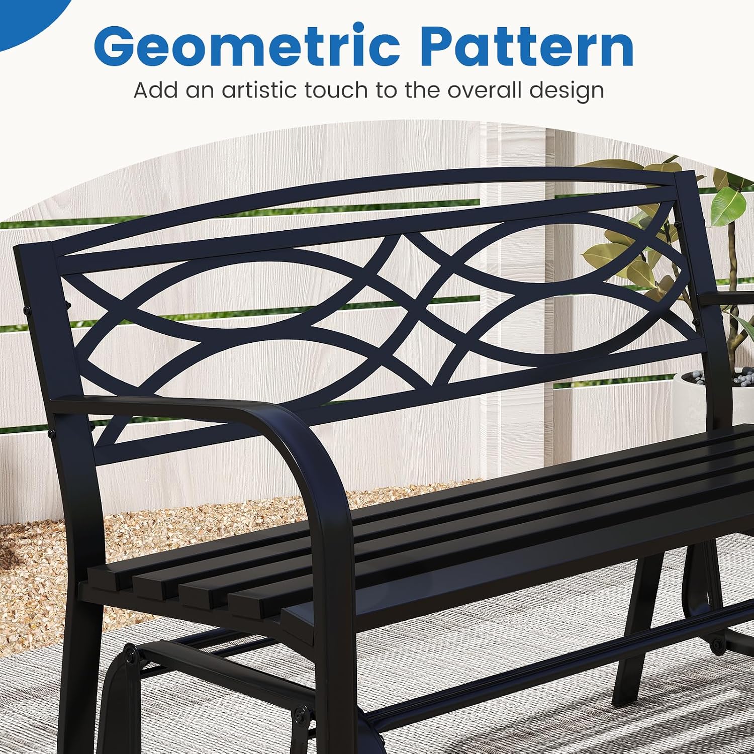 Tangkula 2-Person Outdoor Glider Bench, Patio Rocking Loveseat Chair with Metal Frame, Armrests, Geometric Backrest and Slatted Seat for Porch, Garden, Deck and Backyard