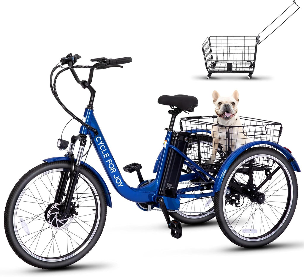 24' Electric Trike，Electric Tricycle for Adults, 350W(Peak 500W) 7 Speeds 3 Wheel Electric Bikes with 48V 13Ah Removable Battery & Removable Large Basket/UL 2272 Certified