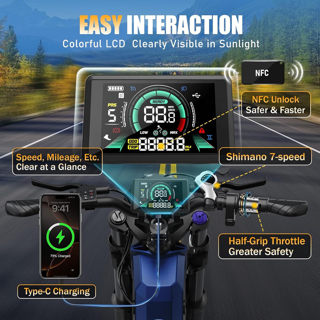 TESWAY X9 Ultra Dual Motor Ebike, 26' Fat Tire Full Suspension AWD Electric Bike for Adults, 4000W 43MPH 240NM, 60V 30Ah(Camo)/25Ah(Other) 120 Miles Long Rang