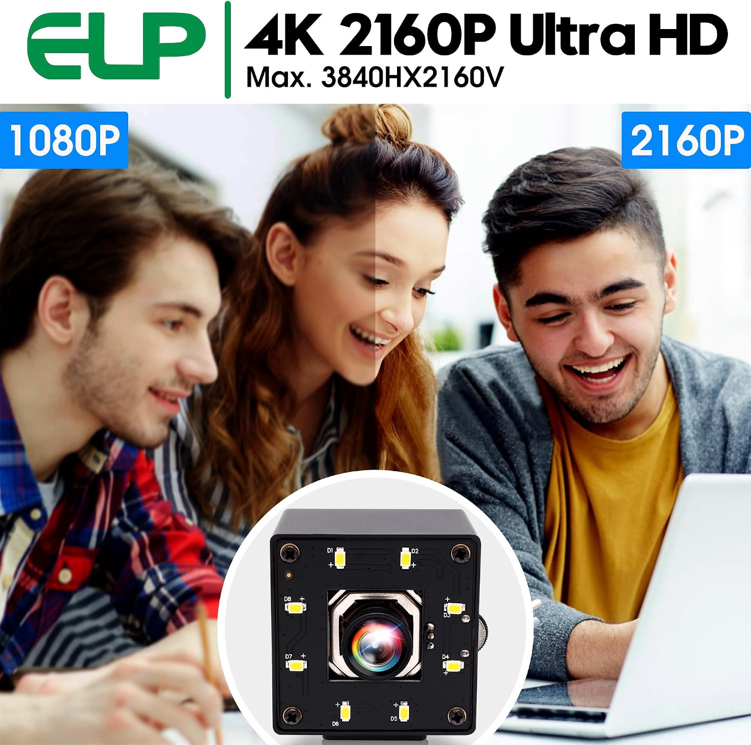 ELP 4K USB Camera Night Vision 8mp Autofocus Webcam for Computer Mini UVC USB2.0 Lightburn Camera IMX415 USB Security Camera PC Camera for Raspberry pi Jetson Nano (100degree No Distortion Lens)