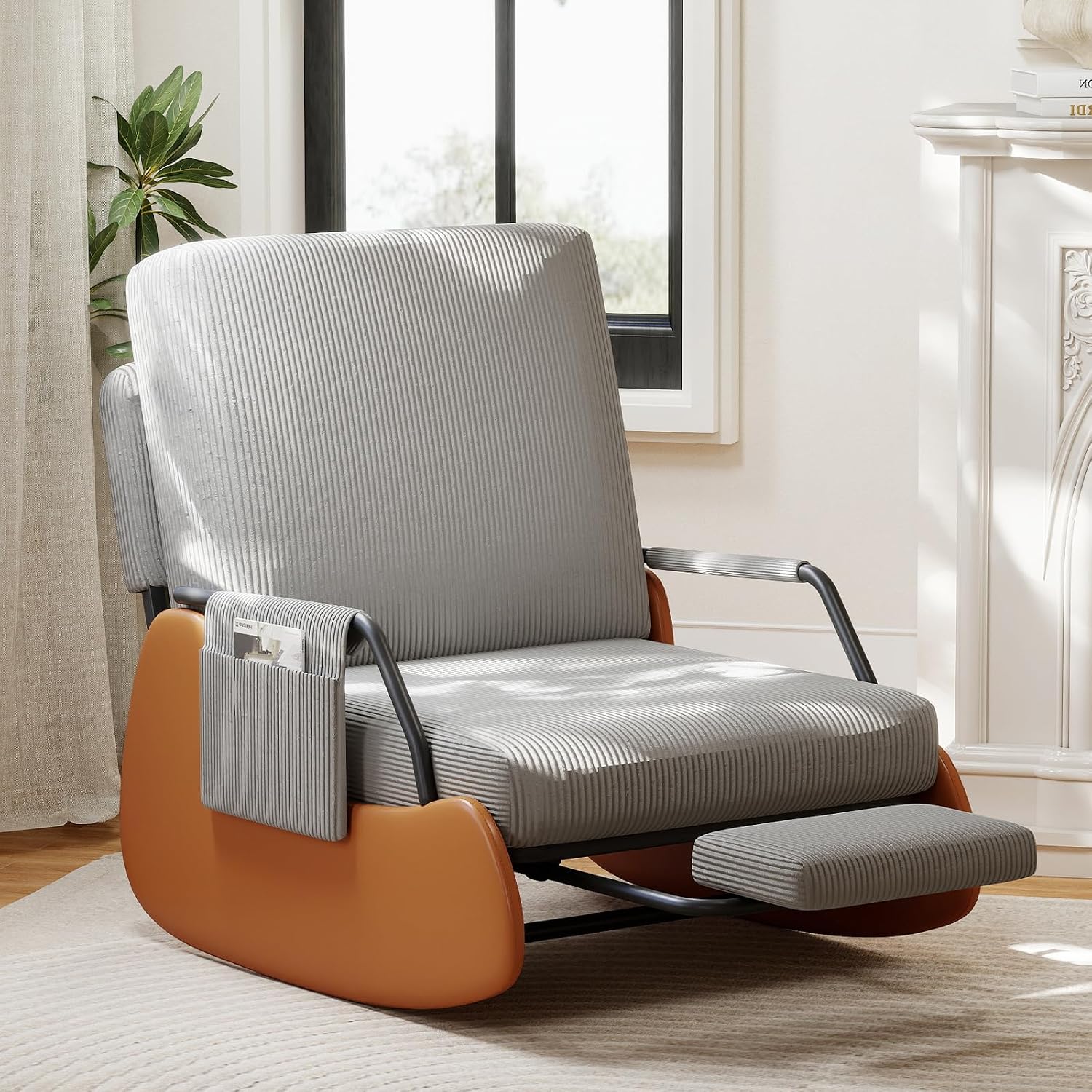 Furniliving Modern Glider Rocking Chair, Upholstered Nursery Glider Chair with Adjustable Recline & Retractable Footrest, Comfortable Lounge Chair for Mom Nursery Living Room Bedroom Grey