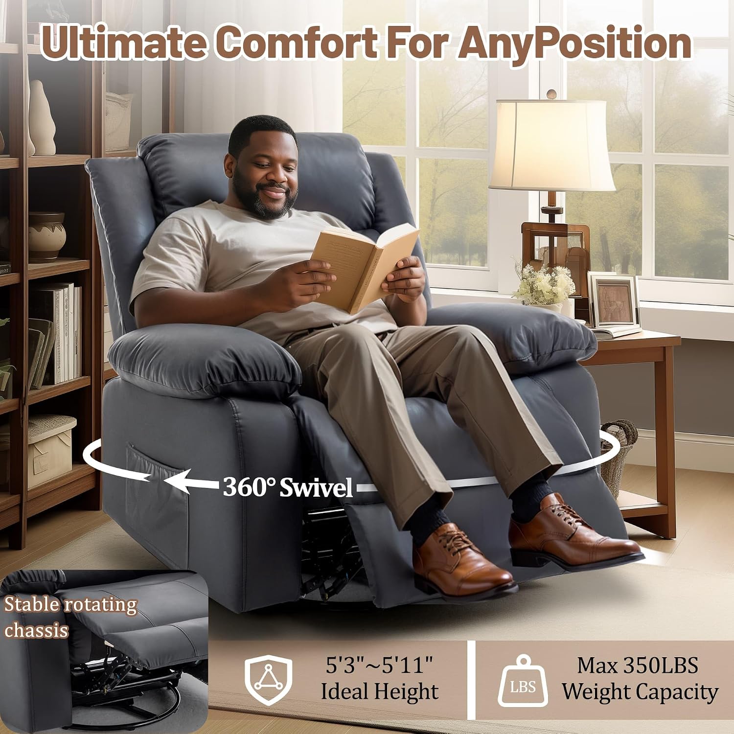 Korser Rocker Recliner Chairs for Adults, Oversized Recliner with Massage and Heating Function, 360° Swivel Nursery Rocking Chairs, Extra Wide Recliner Chair for Bedroom and Living Room
