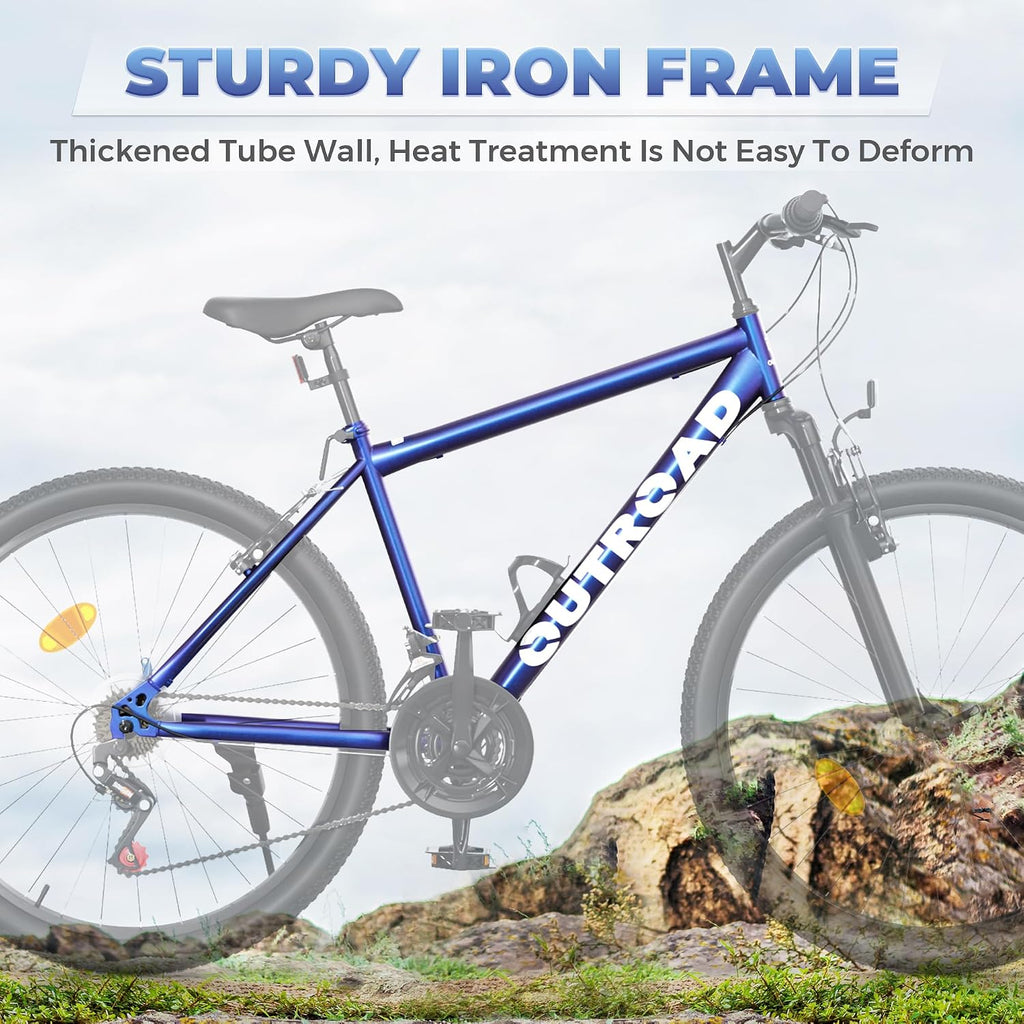 Betterland 26 Inch Mountain Bike with Adjustable Ergonomic Seat, 7/21 Speed Adult Bike with Dual V Brakes, Outdoor Cycling Bike with High Carbon Steel Frame and Front Suspension