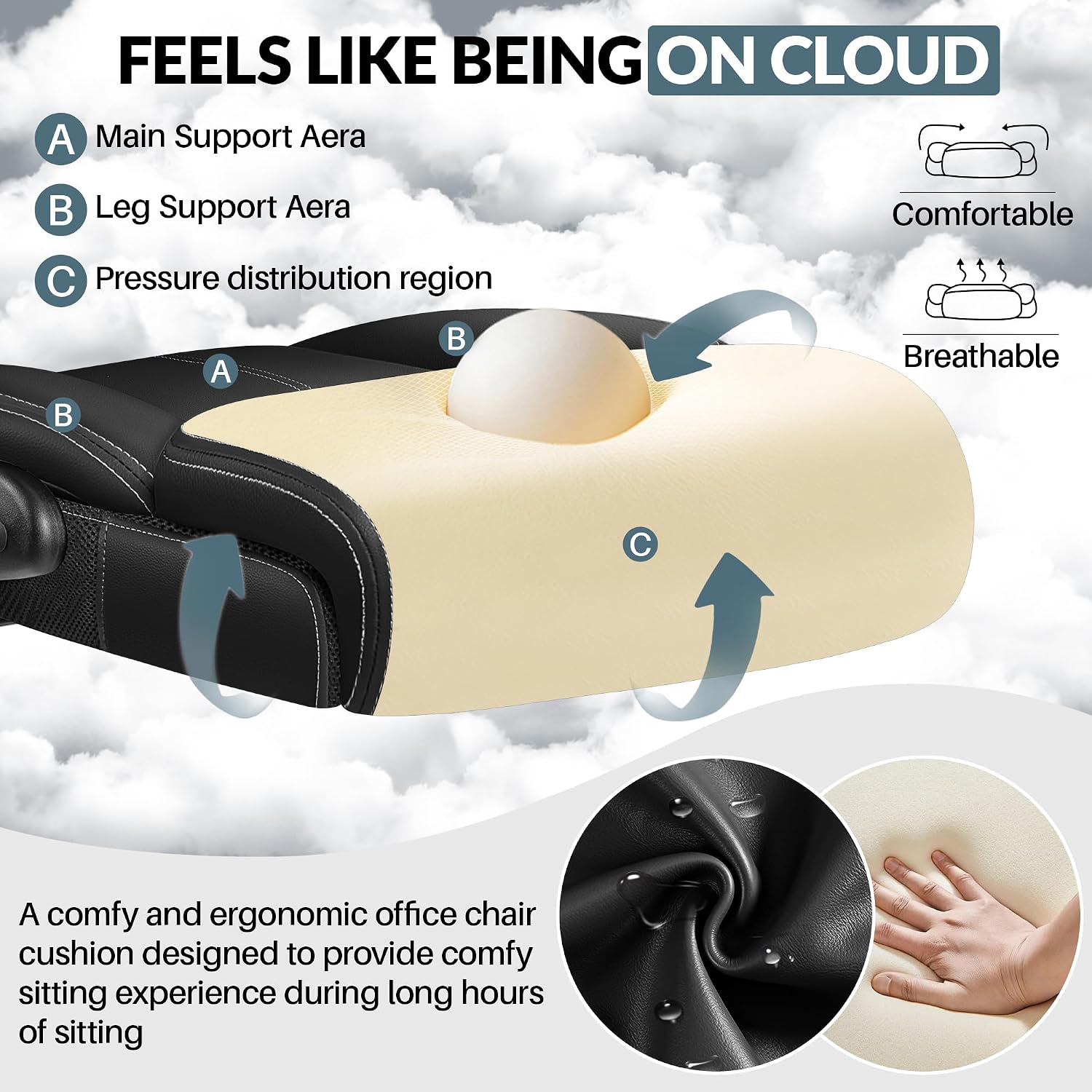 Office Chair, Ergonomic Big and Tall Computer Desk Chair with Retractable Adjustable Headrest, Executive Breathable Leather Chair, Lumbar Support Swivel PC Chair with Flip-up Armrests Rocking Function