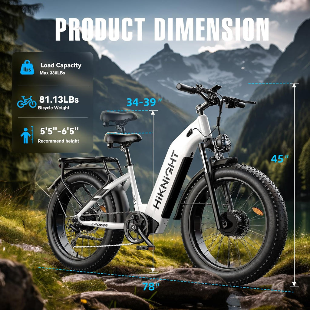 Electric Bike for Adults, 3000W Peak Dual Motor 52V 20AH Battery E Bike 26' x 4.0' Fat Tire Electric Mountain Bike Step-Thru Electric Bicycle for Women Men, Up to 38MPH