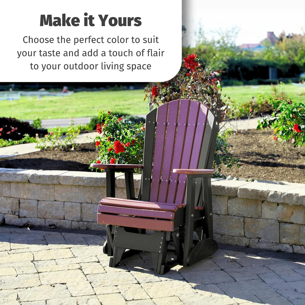 LuxCraft 2' Adirondack Glider Chair, Outdoor Patio Rocking Glider, Gliding Rocker for Outside (Cherrywood & Black)