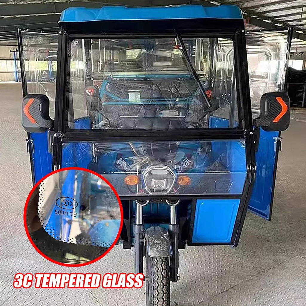 Electric Tricycle Cover, Three-Wheeler Cab Awning, Fully Enclosed Awning, Tricycle Frame Canopy with Tempered Glass, for Delivery Electric Trike(Red,100cm/39.4in)
