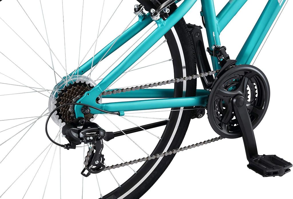 Schwinn Network 3.5 Hybrid Bike, Mens and Womens Bike, 21-Speed Hybrid Bicycle, Aluminum Frame, Suspension Seat, Alloy Linear Pull Brakes, Adult Bicycle