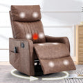 cinkehome Swivel Rocker Recliner, Glider Rocker Recliner Chair for Nursery, Manual Reclining Chair with Heated Massage, Small Spaces, Living Room, Faux Leather Light Brown