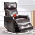 cinkehome Swivel Rocker Recliner, Glider Rocker Recliner Chair for Nursery, Manual Reclining Chair with Heated Massage, Small Spaces, Living Room, Faux Leather Brown