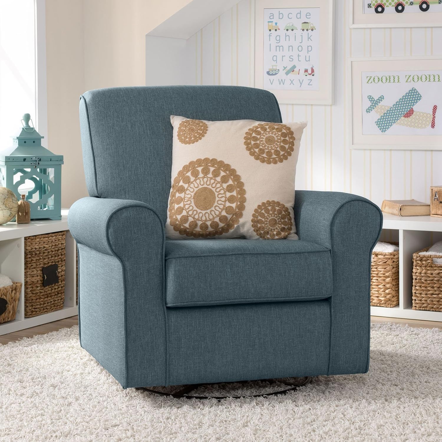 Delta Children Avery Upholstered Glider Swivel Rocker Chair, Metal, Sand