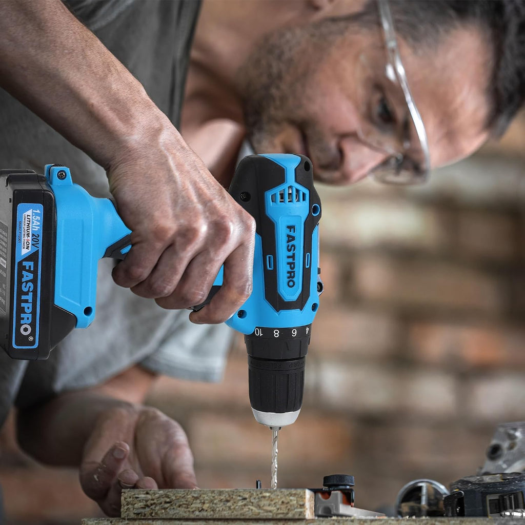 FASTPRO 232-Piece Home Tool Set with Drill, 20V Cordless Drill Driver, Household Repairing Tool Kit with Drill, 12-Inch Wide Mouth Storage Tool Bag Included, Blue